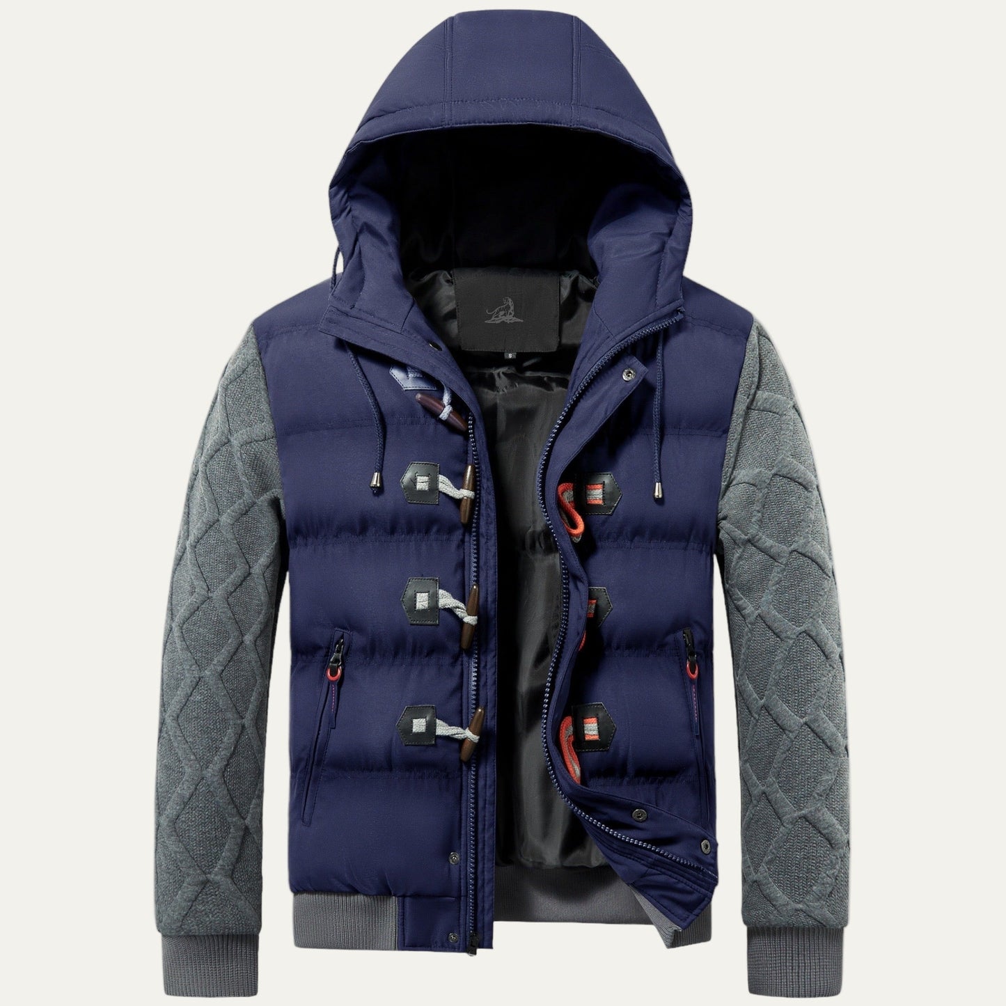 Men’s Hooded Quilted Puffer Jacket with Knitted Sleeves