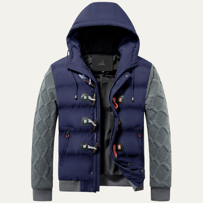 Men’s Hooded Quilted Puffer Jacket with Knitted Sleeves