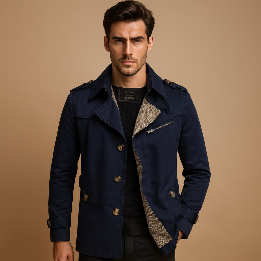 Men’s Waterproof Trench Coat – Classic Double-Breasted Design