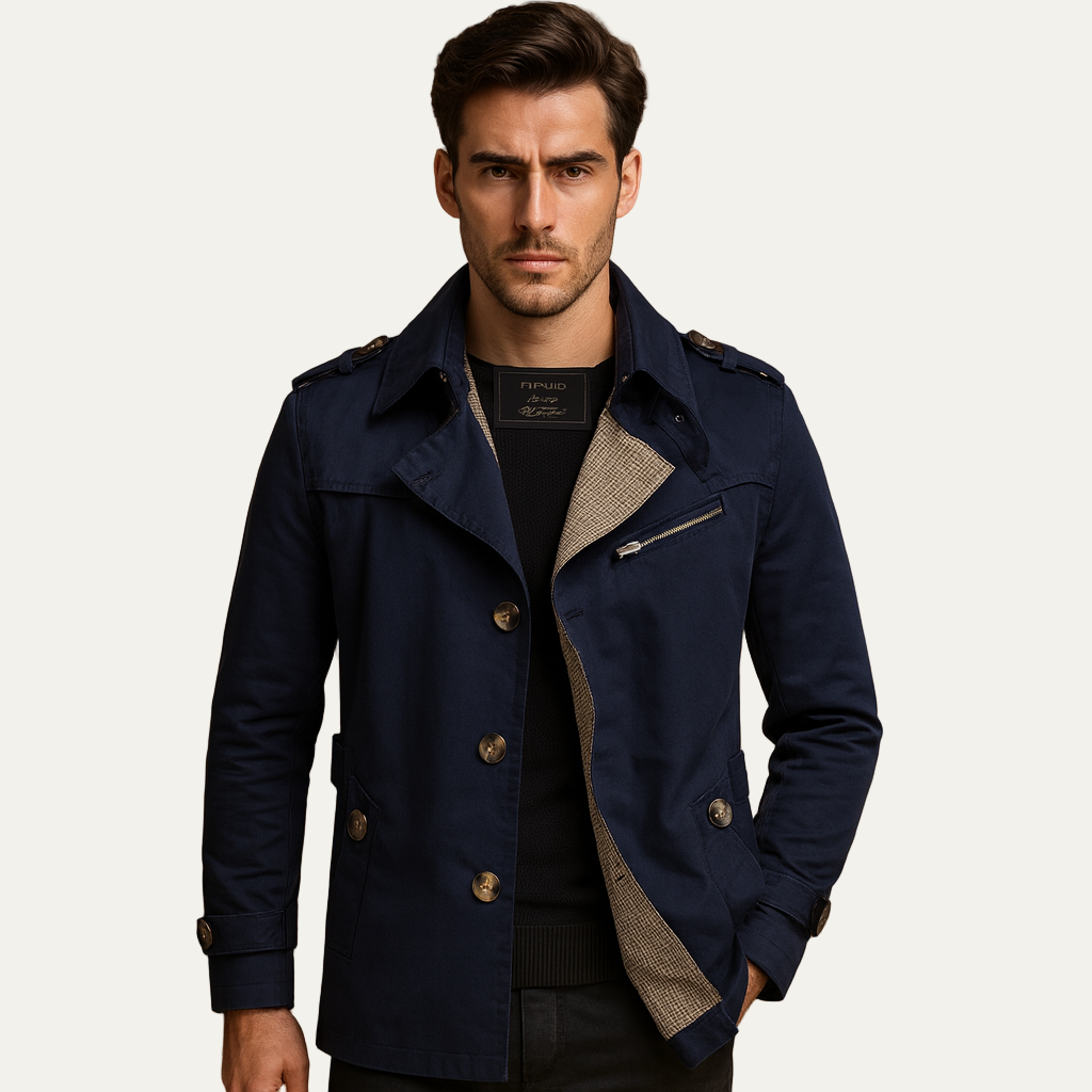 Men’s Double Breasted High Collar Trench Coat