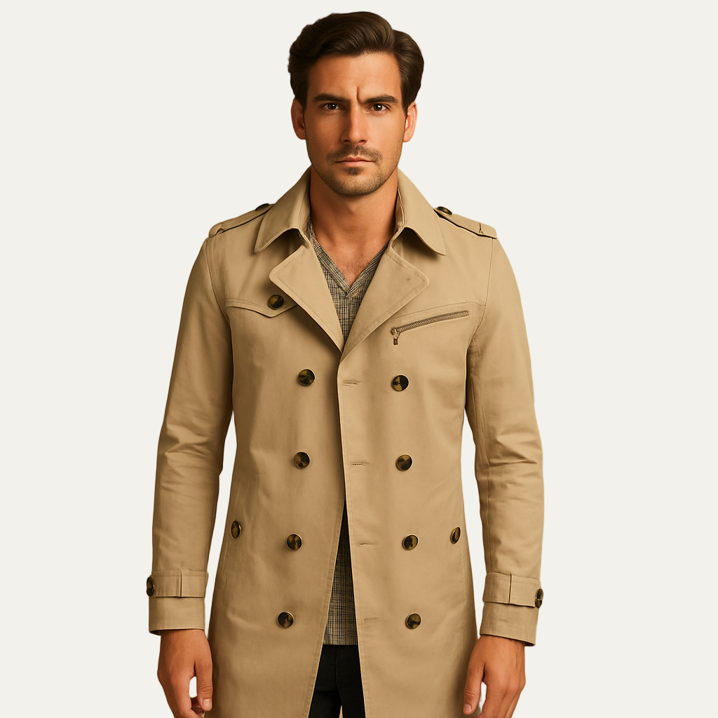 Men’s Double Breasted High Collar Trench Coat