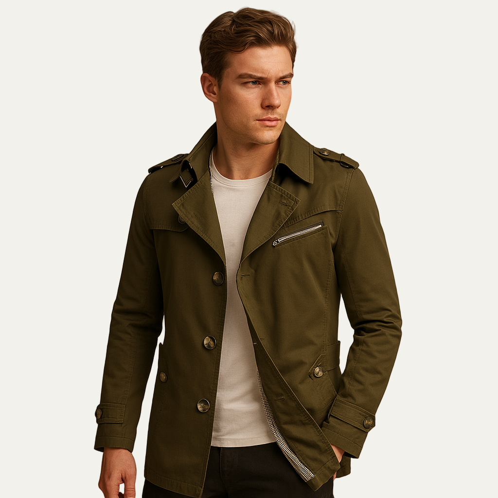 Men’s Double Breasted High Collar Trench Coat