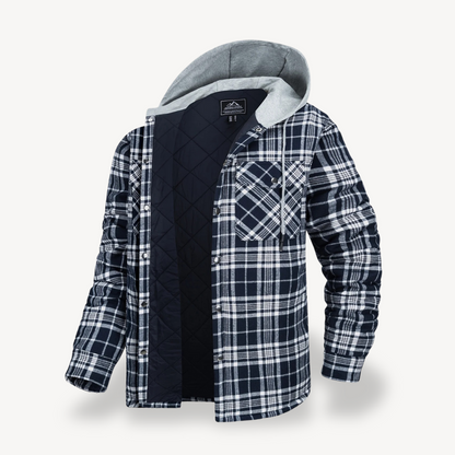 Plaid Quilted Hooded Jacket for Men