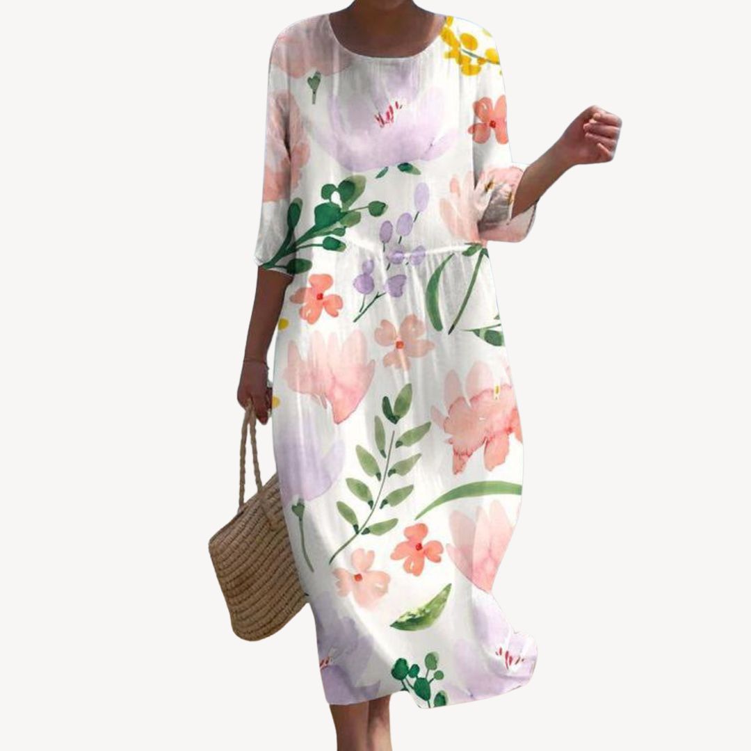 Print 3/4 Sleeve Midi Dress Women