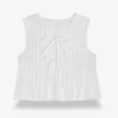 Women's Linen Pleated Tie-Front Top