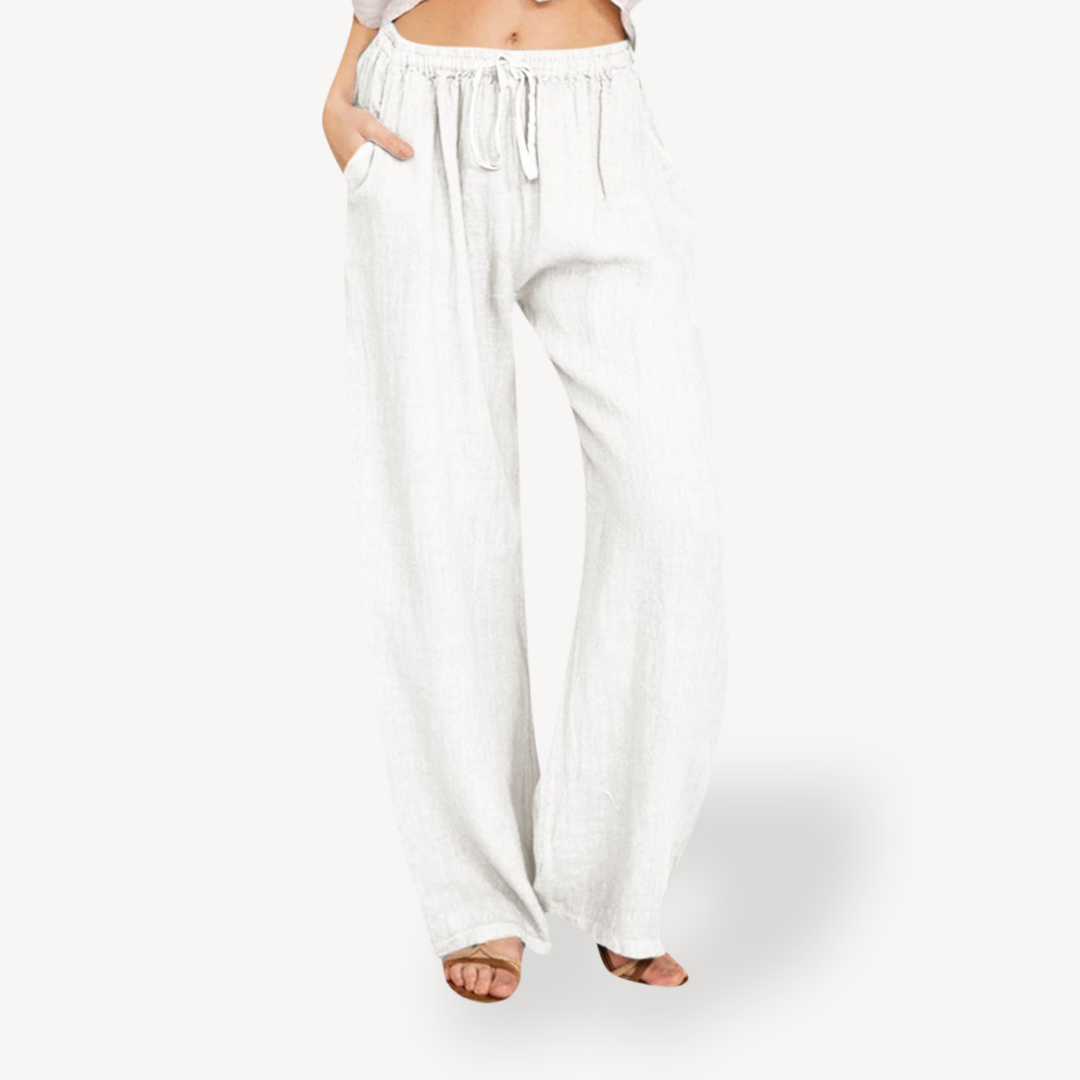 Women's Linen Wide-Leg Pants - Drawstring, Casual