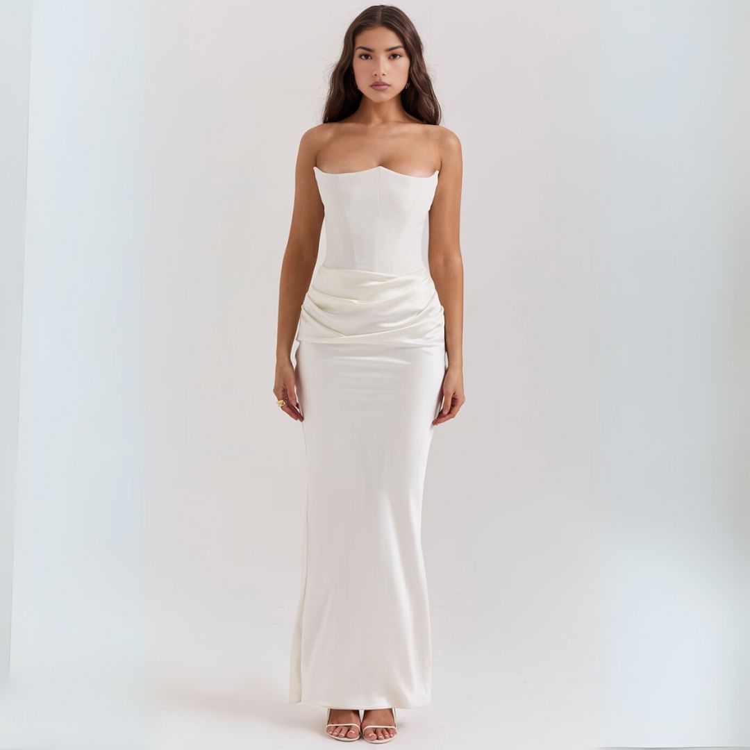 Satin Strapless Corset Maxi Dress Women
