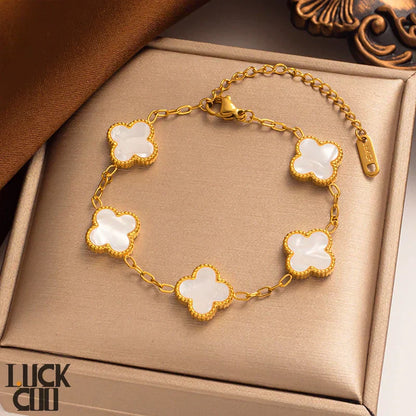 Delicate Floral Charm Bracelet 14K Gold Finish Stainless Steel