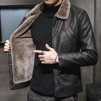 Winter Leather Jacket with Fur Collar