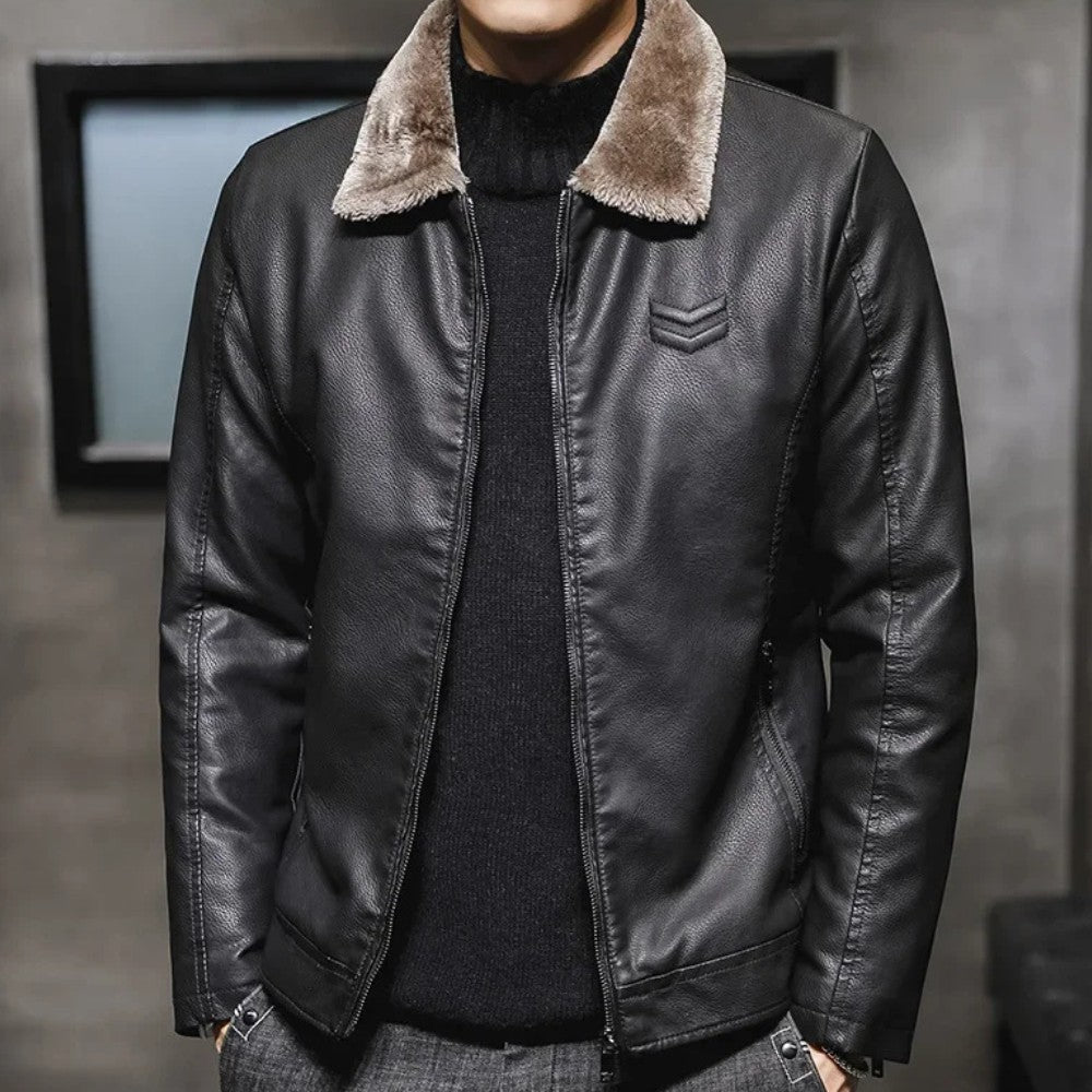 Winter Leather Jacket with Fur Collar
