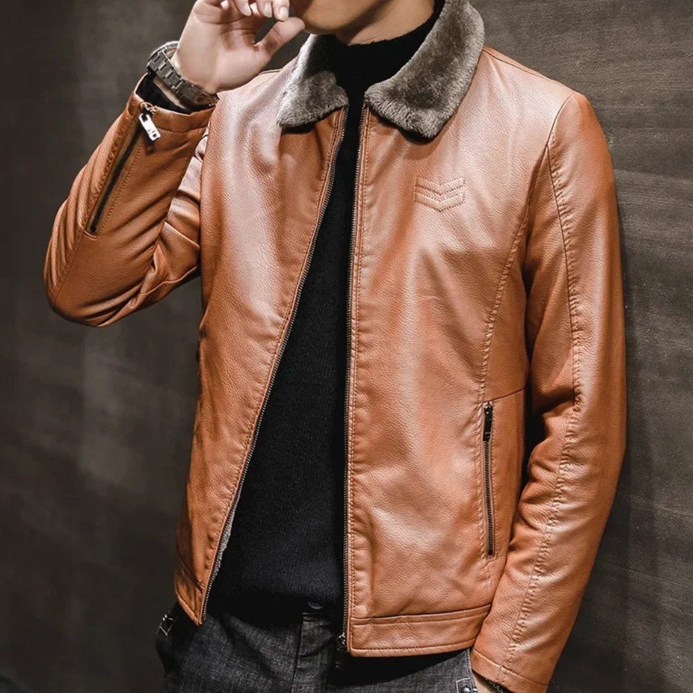 Winter Leather Jacket with Fur Collar