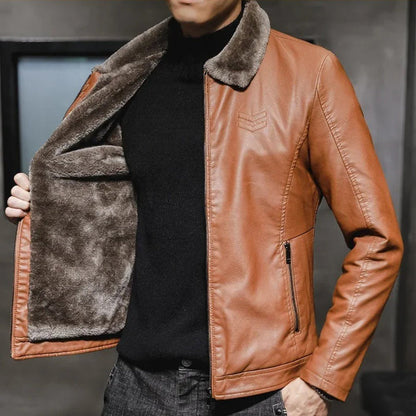 Winter Leather Jacket with Fur Collar