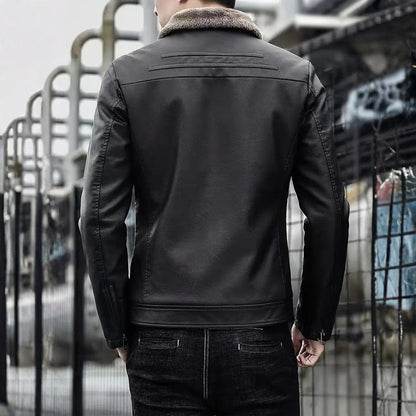 Winter Leather Jacket with Fur Collar