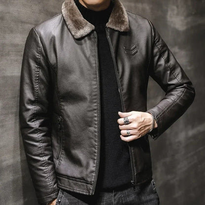 Winter Leather Jacket with Fur Collar