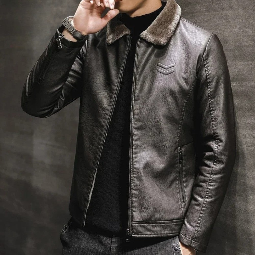 Winter Leather Jacket with Fur Collar