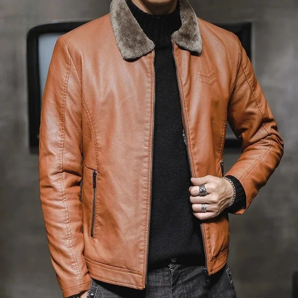 Winter Leather Jacket with Fur Collar