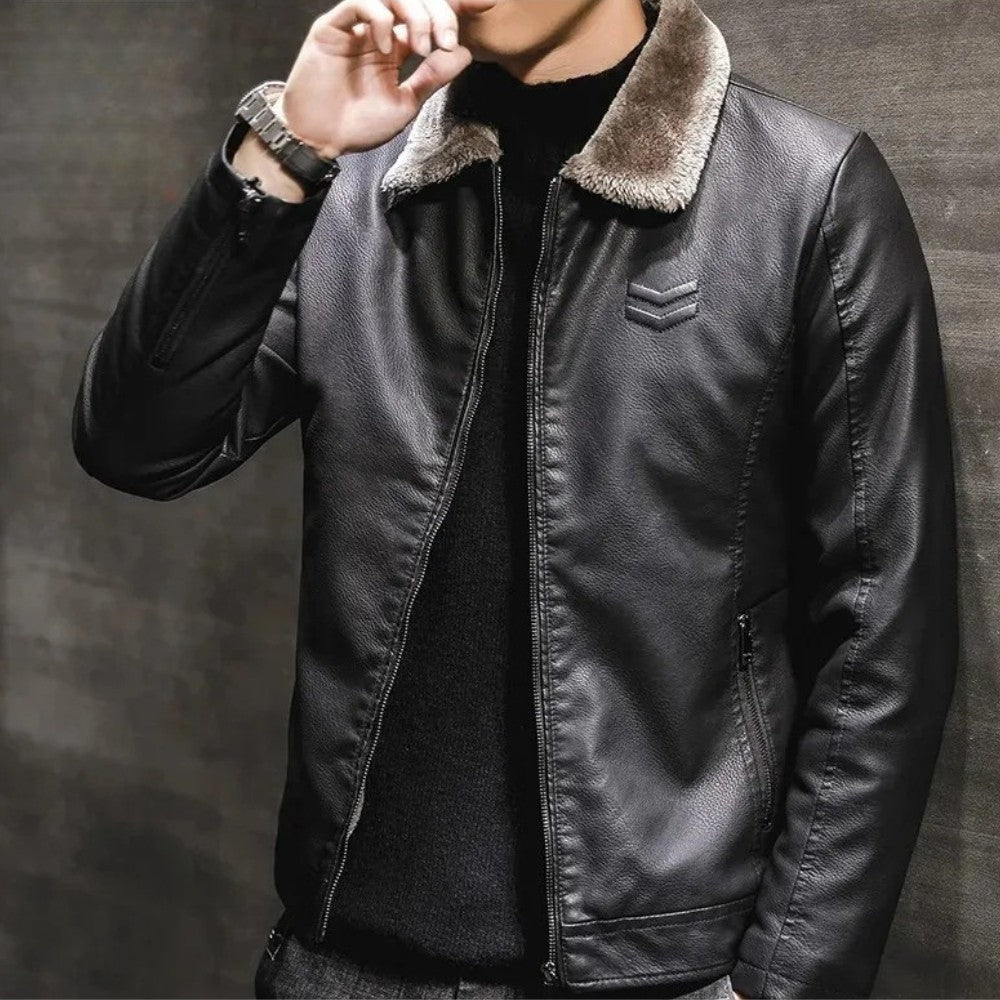 Winter Leather Jacket with Fur Collar