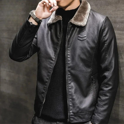 Winter Leather Jacket with Fur Collar
