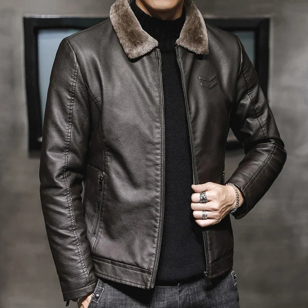 Winter Leather Jacket with Fur Collar