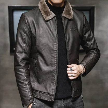Winter Leather Jacket with Fur Collar