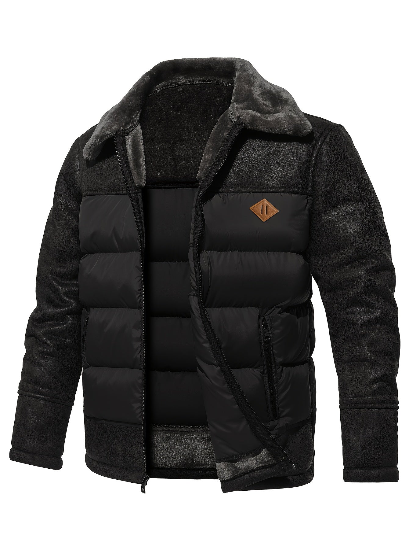 Men’s Quilted Winter Jacket with Fur Trim Collar