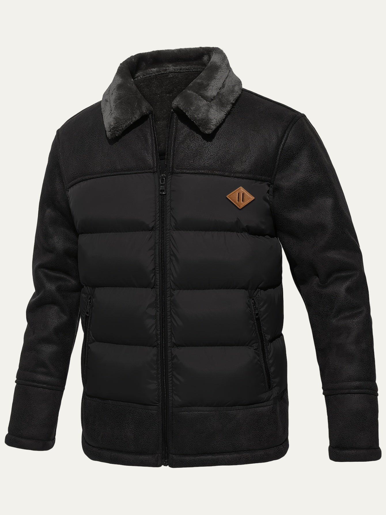Men’s Quilted Winter Jacket with Fur Trim Collar