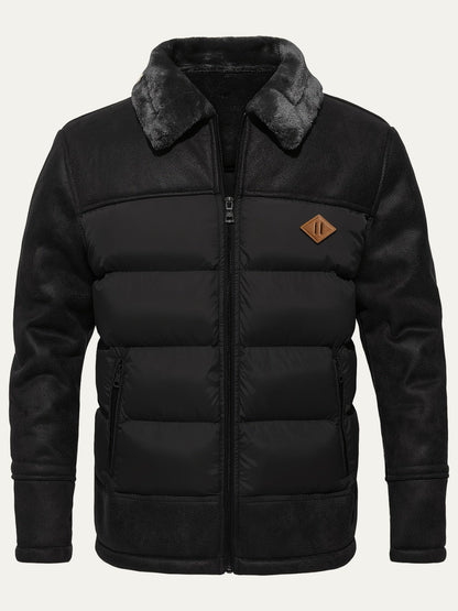 Men’s Quilted Winter Jacket with Fur Trim Collar
