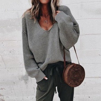 Relaxed Fit Women's V Neck Jumper Sweater - BritishElegance