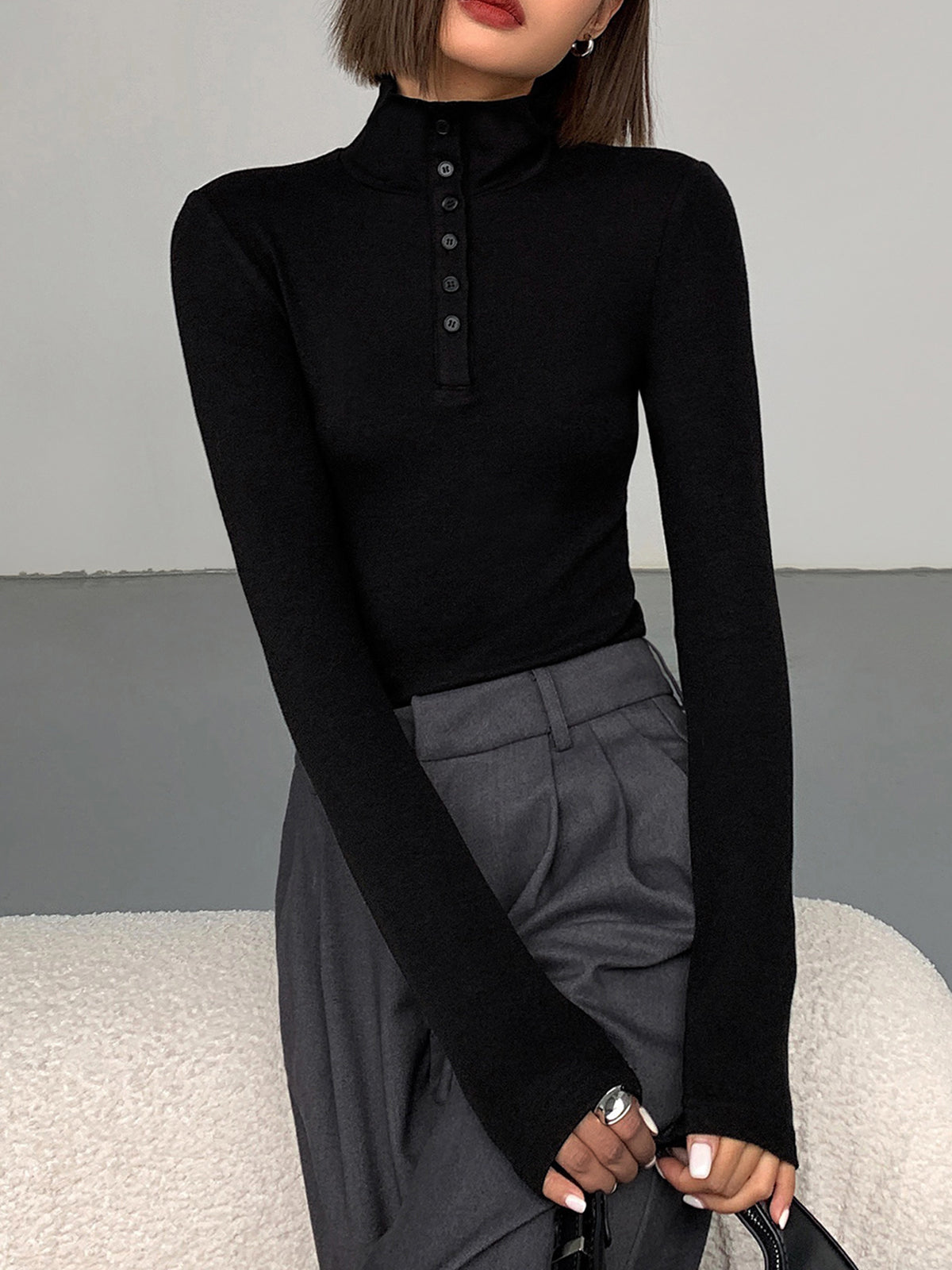 Women's Button Turtleneck - Aurora