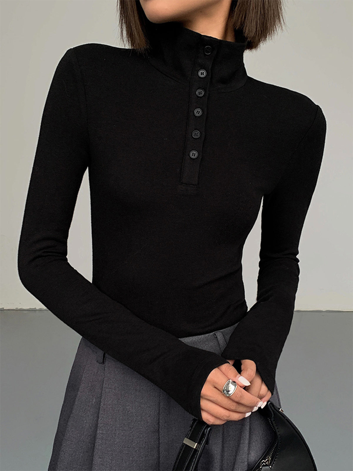 Women's Button Turtleneck - Aurora
