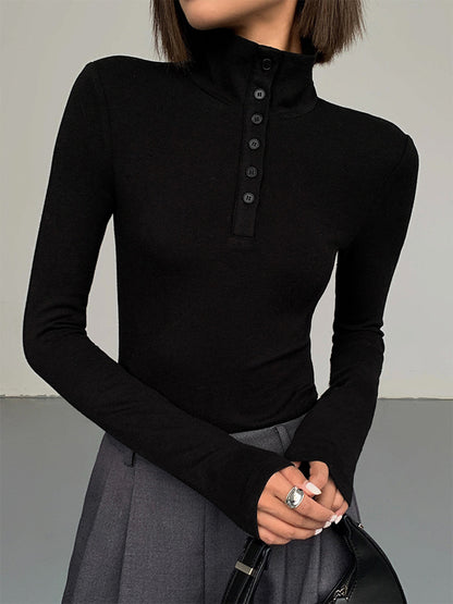 Women's Button Turtleneck - Aurora