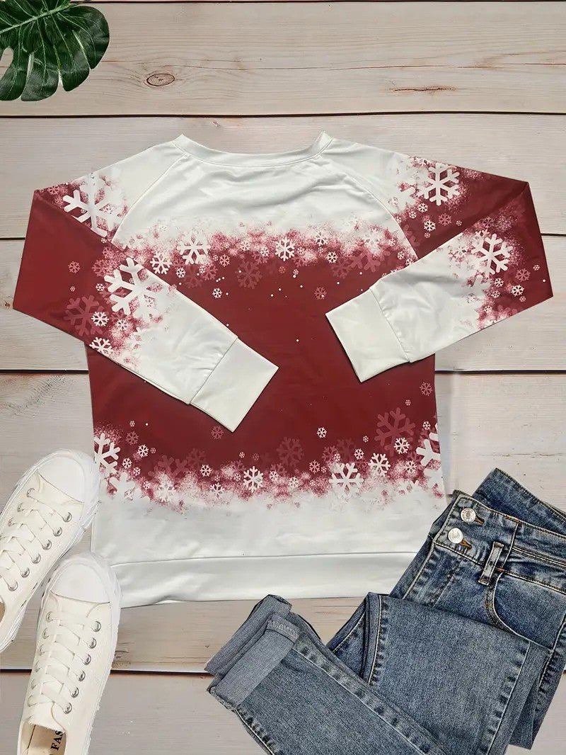 Women’s Christmas Cat Print Crewneck Sweatshirt