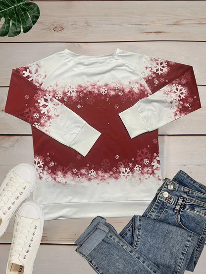 Women’s Christmas Cat Print Crewneck Sweatshirt