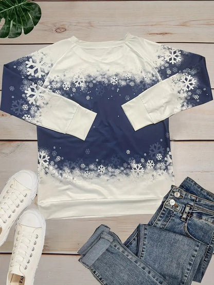 Women’s Christmas Cat Print Crewneck Sweatshirt