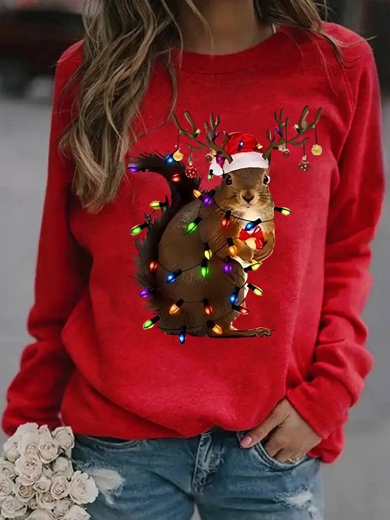Women’s Christmas Squirrel Print Top