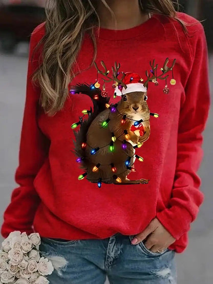 Women’s Christmas Squirrel Print Top
