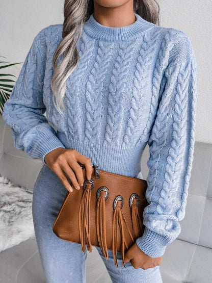 Warm Women's Crew Neck Cable Knit Sweater - BritishElegance