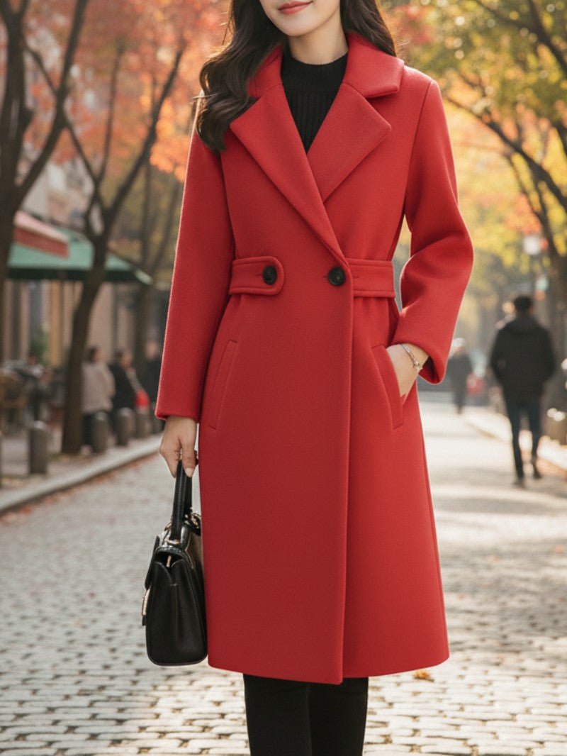 Women's Elegant Wool Belted Coat