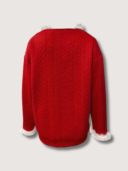 Women’s Faux Fur Trim V-Neck Christmas Sweater