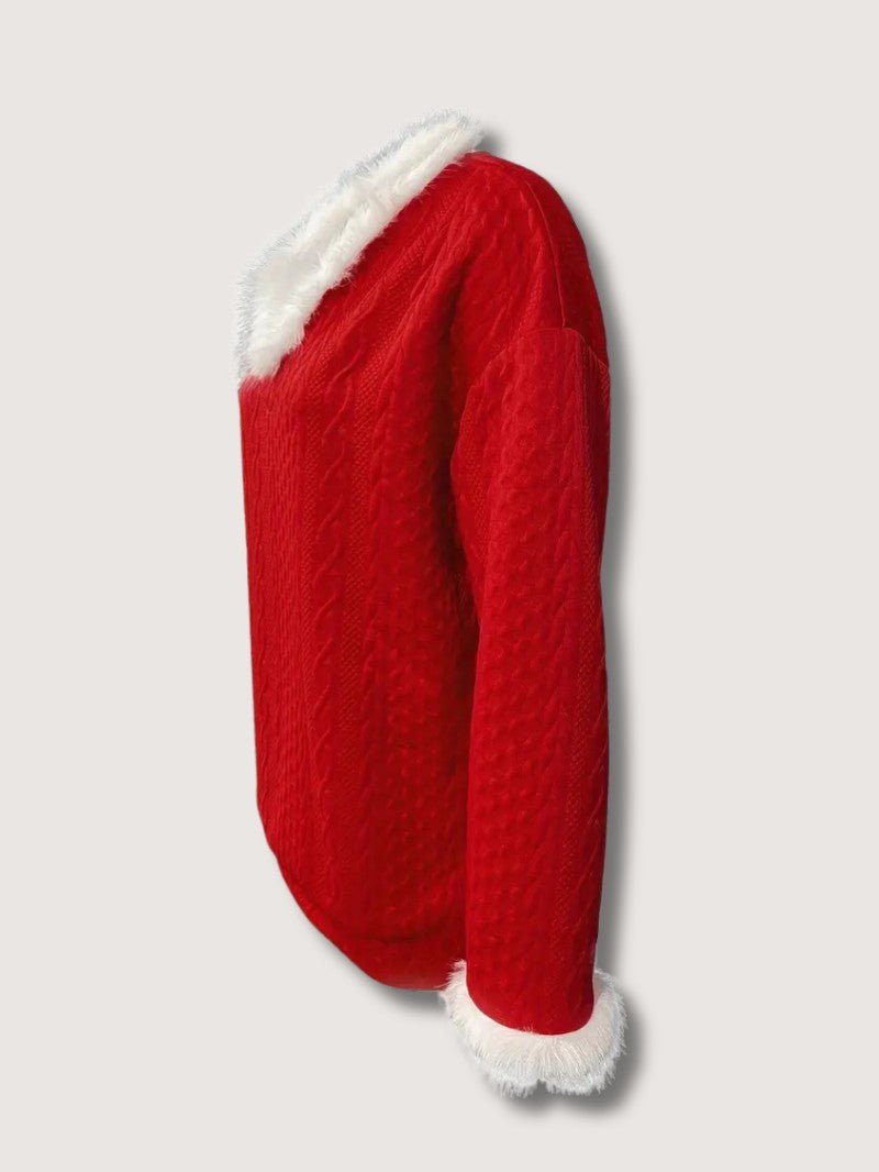 Women’s Faux Fur Trim V-Neck Christmas Sweater