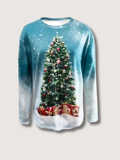 Women’s Glitter Christmas Tree Print Sweatshirt