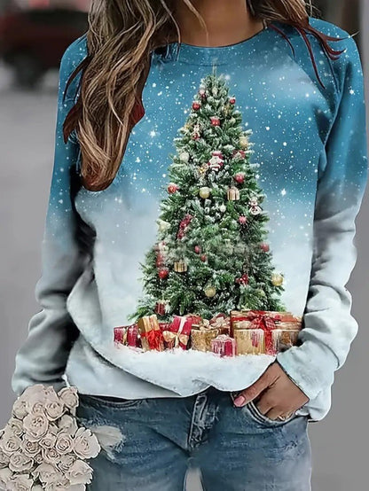 Women’s Glitter Christmas Tree Print Sweatshirt
