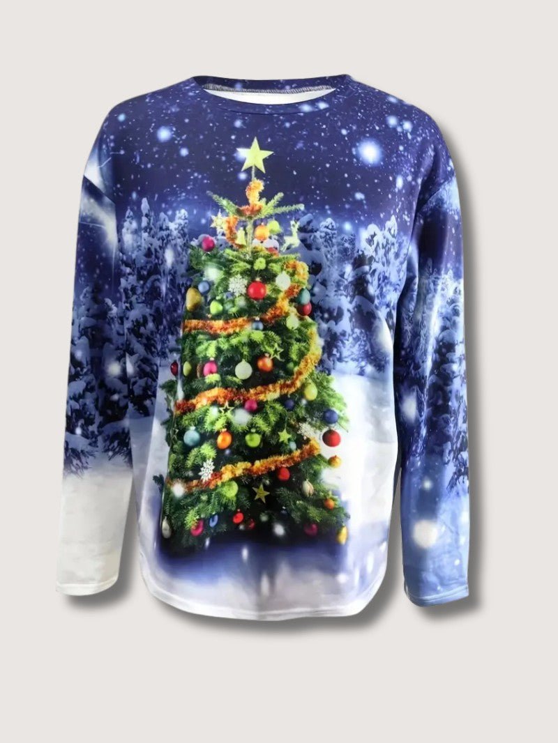 Women’s Glitter Christmas Tree Print Sweatshirt