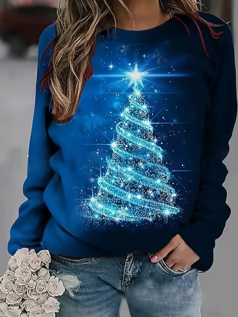 Women’s Glitter Christmas Tree Print Sweatshirt