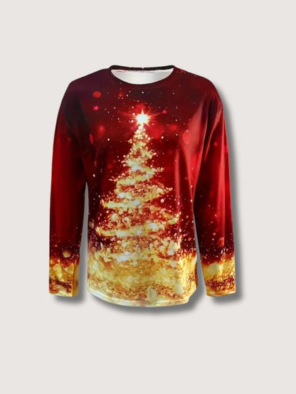 Women’s Glitter Christmas Tree Print Sweatshirt