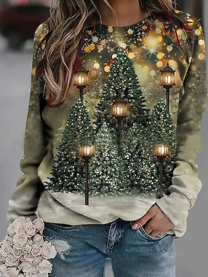 Women’s Glitter Christmas Tree Print Sweatshirt