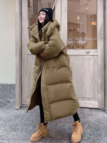 Women's Long Puffer Coat with Hood