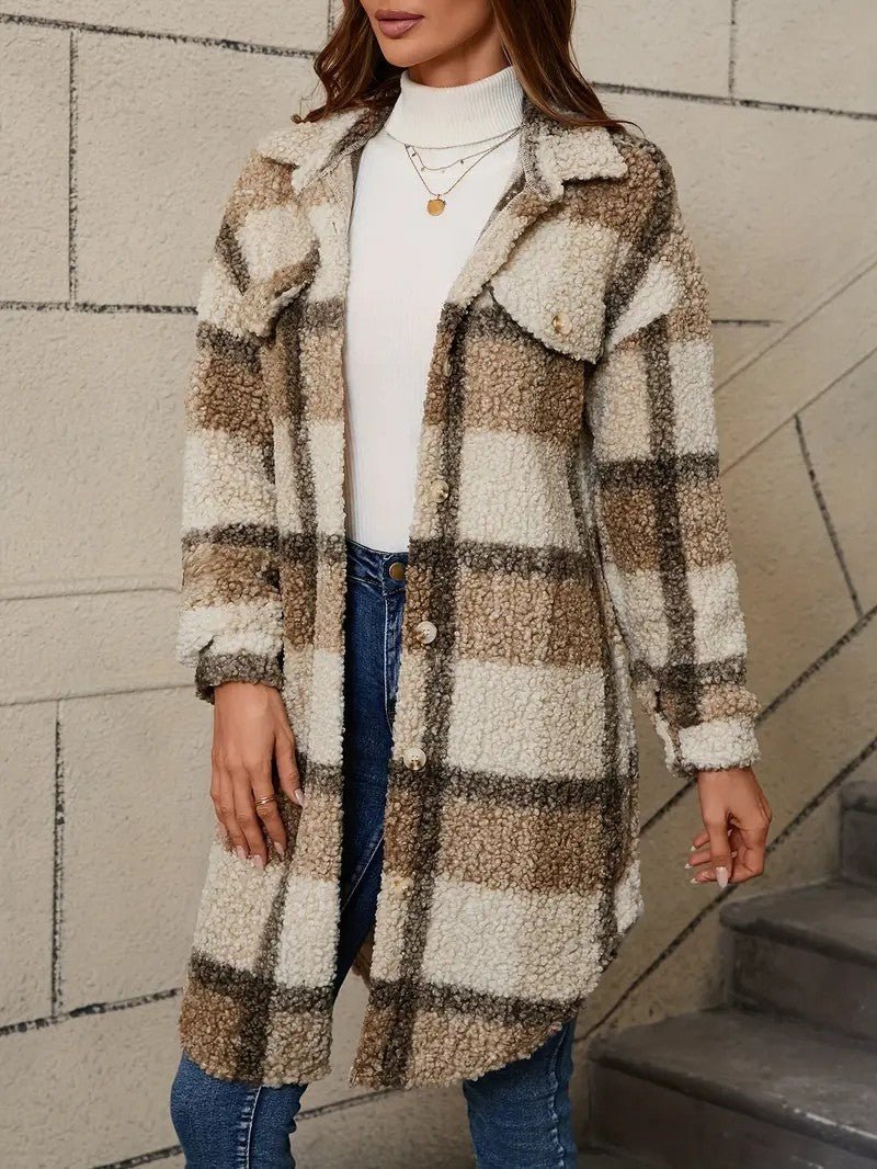 Women's Plaid Fuzzy Long Coat