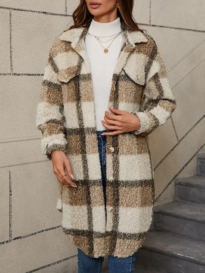 Women's Plaid Fuzzy Long Coat