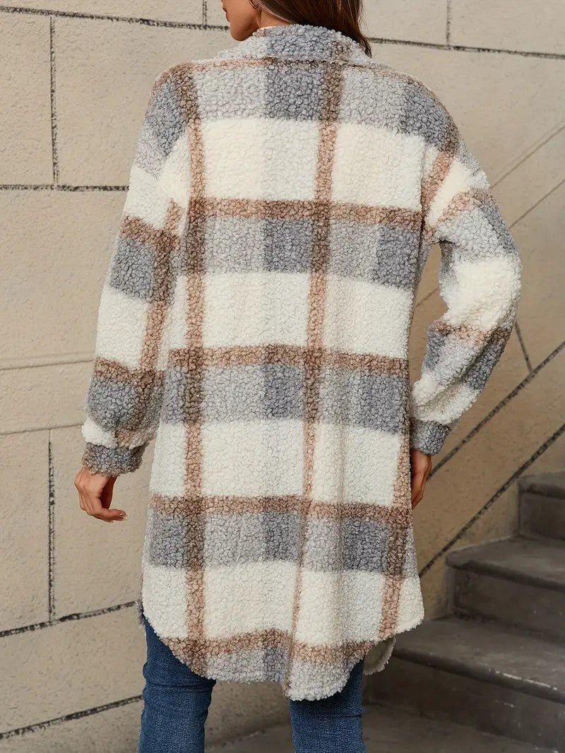 Women's Plaid Fuzzy Long Coat